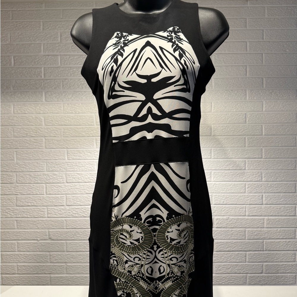 Eva Varro Black and‎ White Halter Sheath Midi Dress